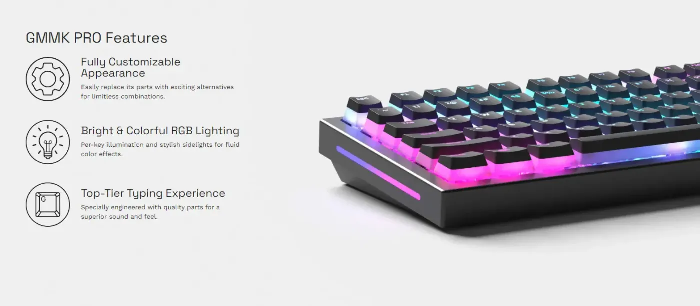 Glorious GMMK Pro Gaming Keyboard in White Ice with RGB lighting